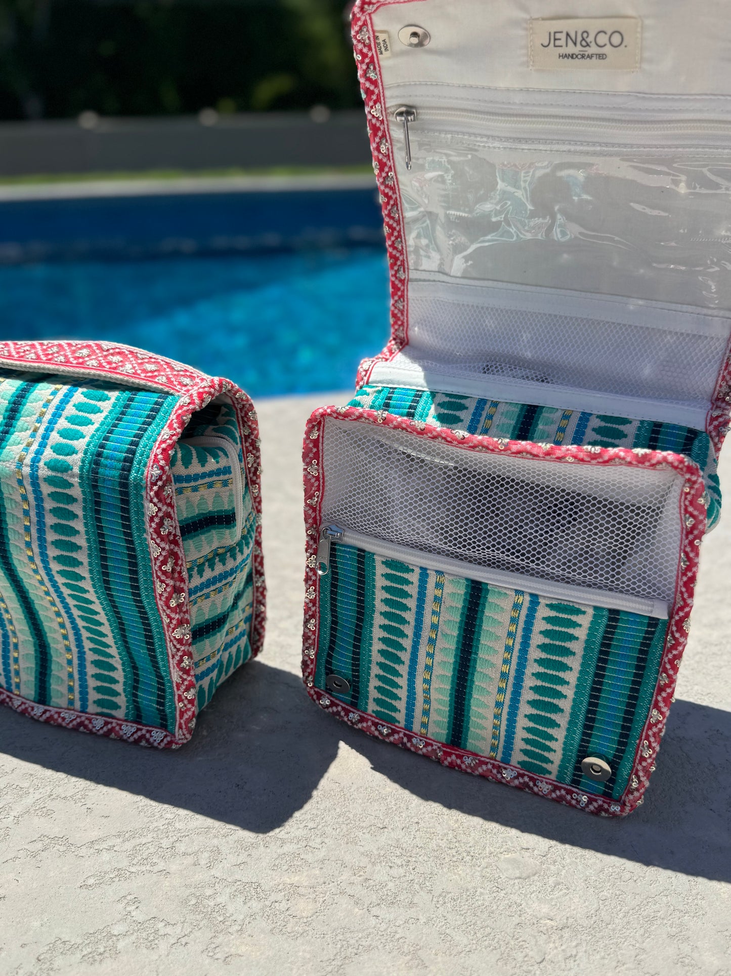 Mary Grace Striped Cotton Toiletry/Cosmetic Kit