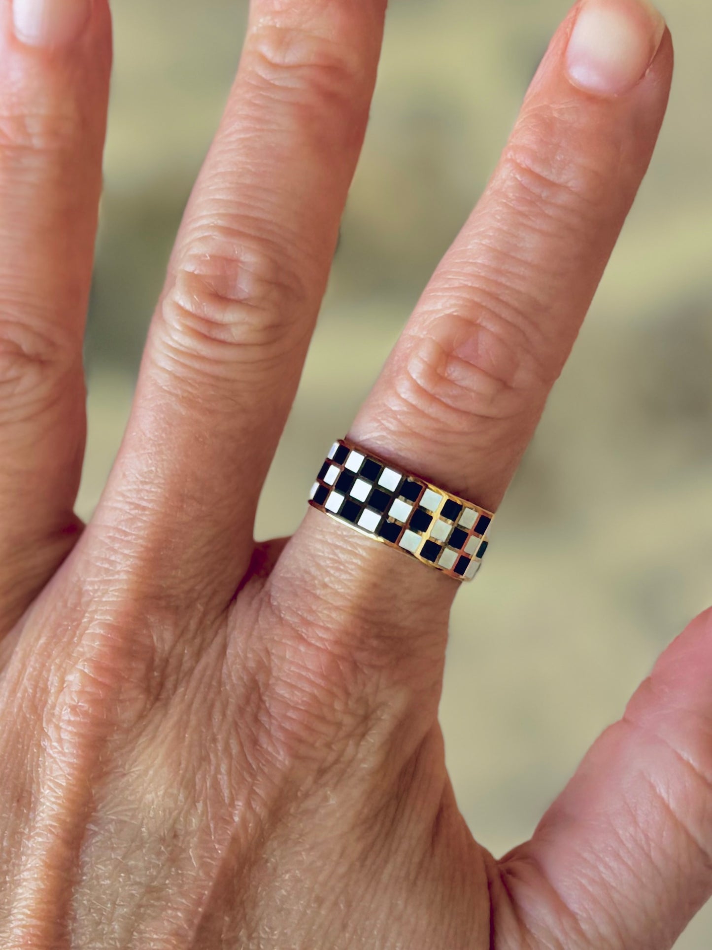 MC Black & White Check Ring