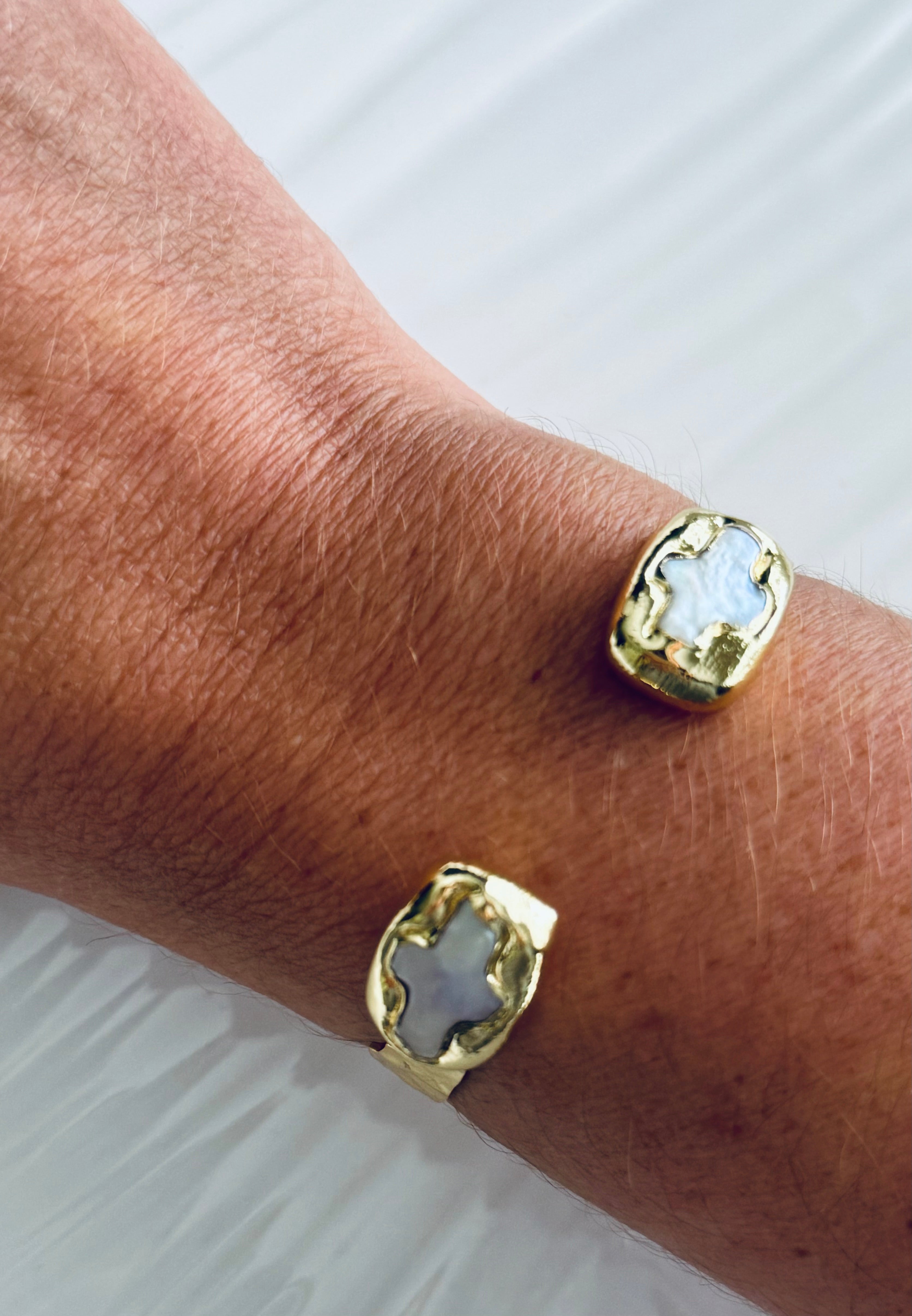 Freshwater Pearl Cross Cuff Bracelet