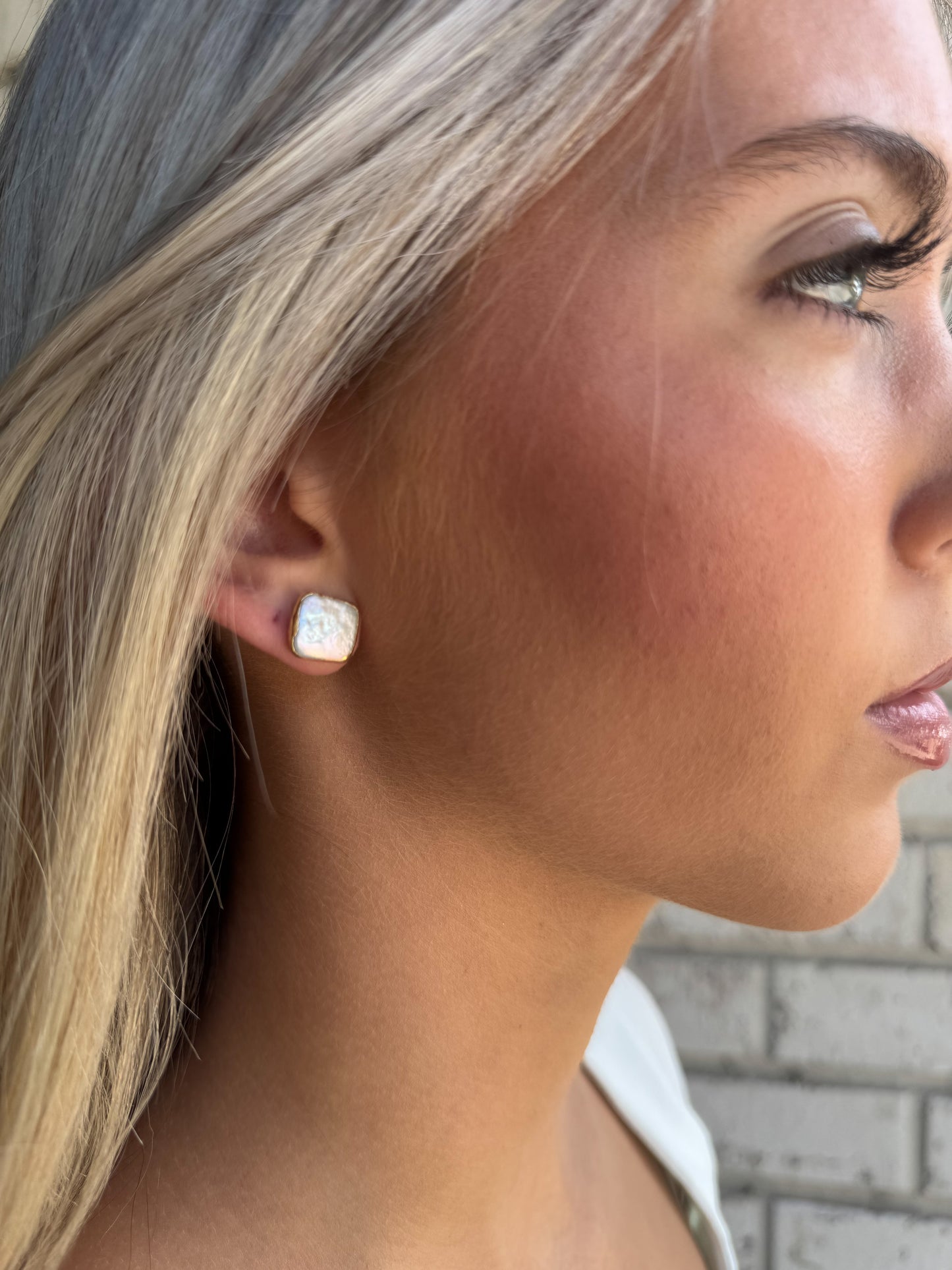 Freshwater Pearl Square Stud Earrings