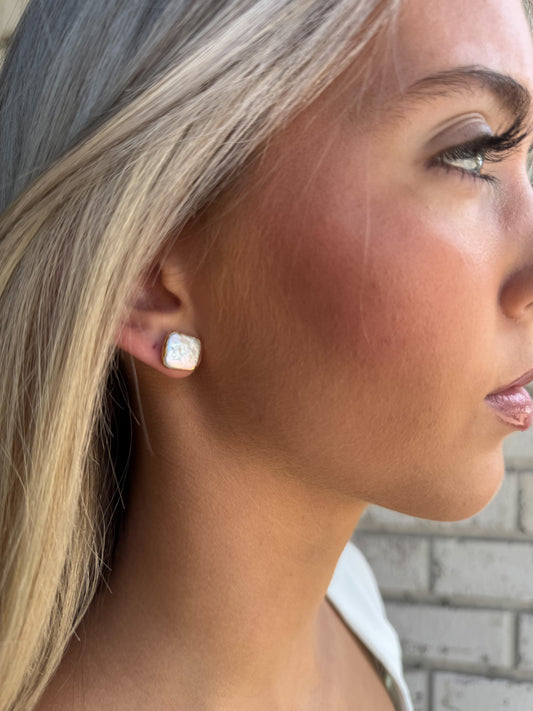 Freshwater Pearl Square Stud Earrings