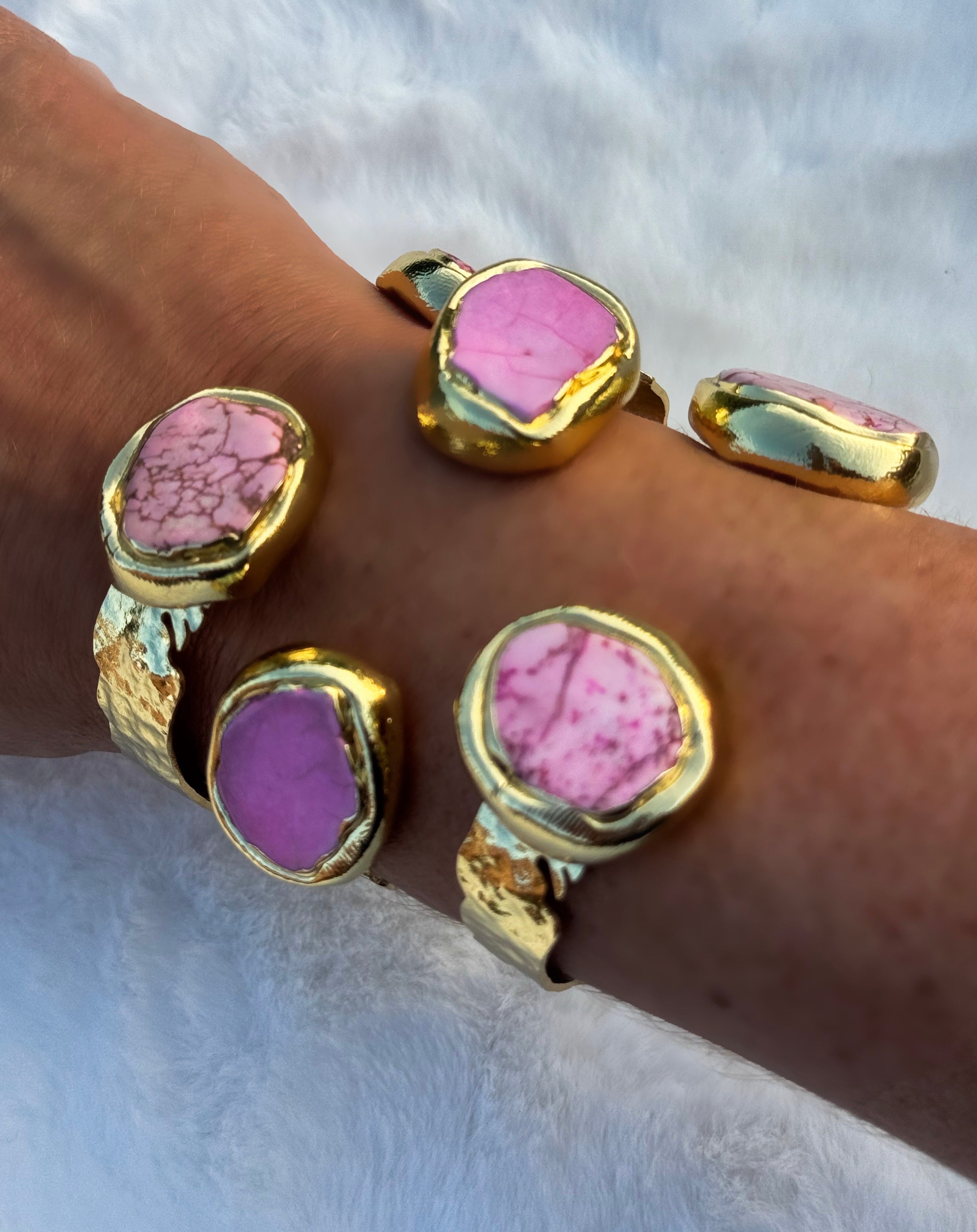 Pink Stone Chunky Cuff Bracelet
