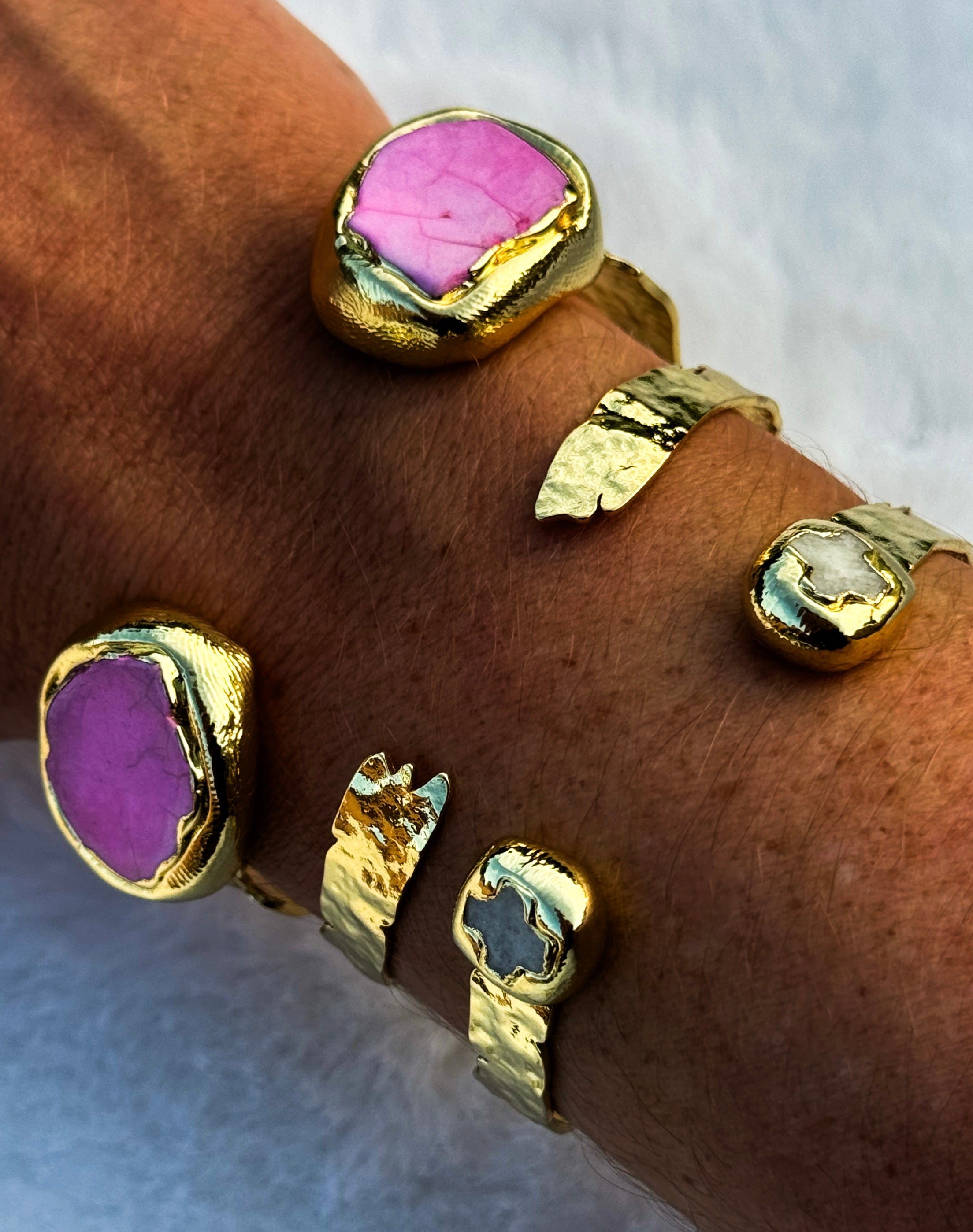 Pink Stone Chunky Cuff Bracelet