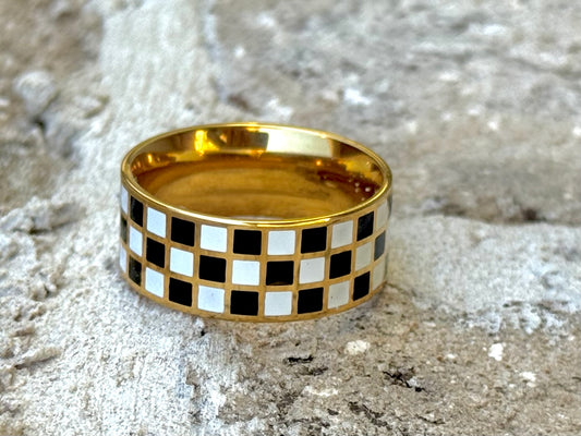 MC Black & White Check Ring