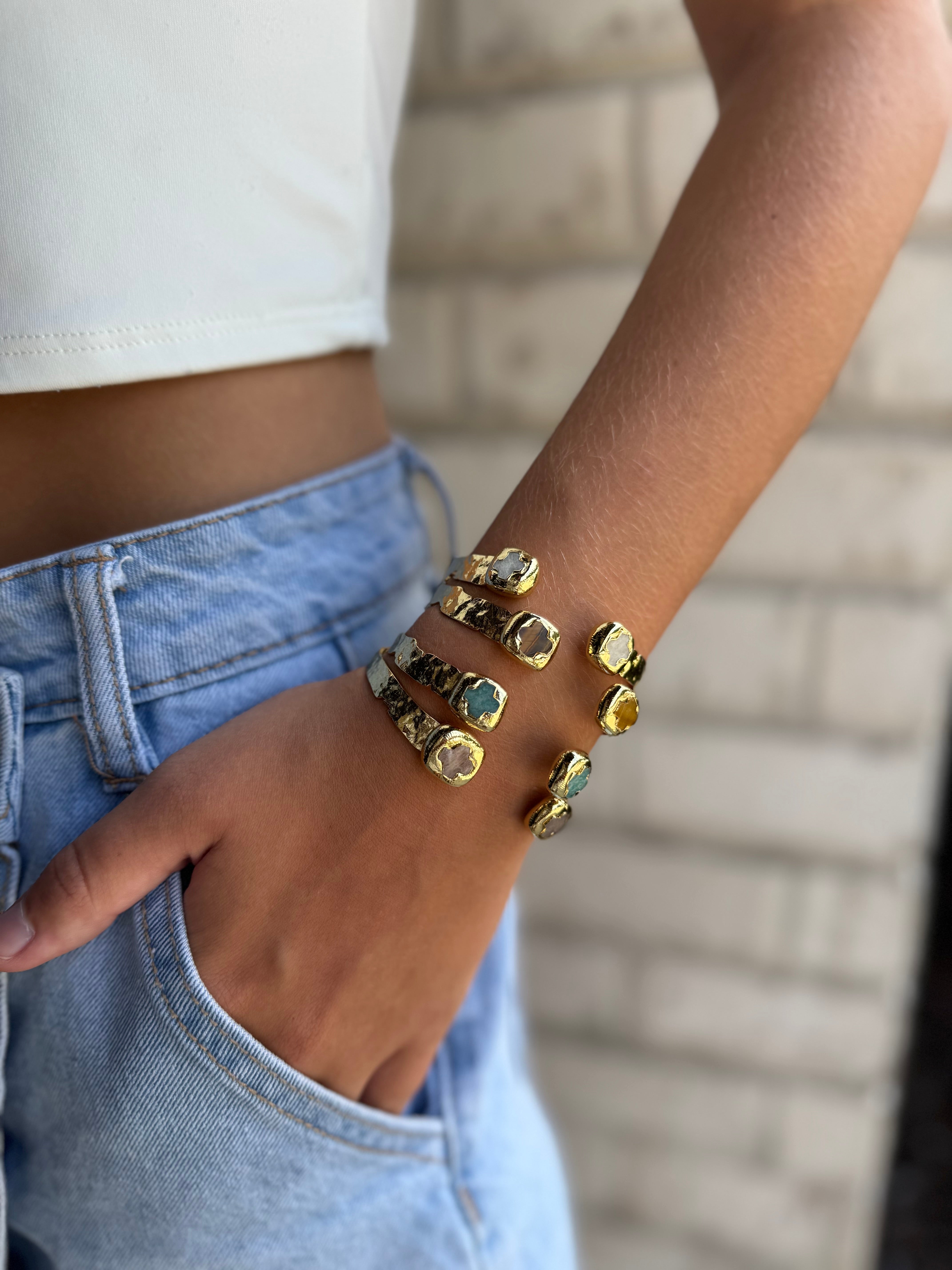Gemstone Cross Cuff Bracelet
