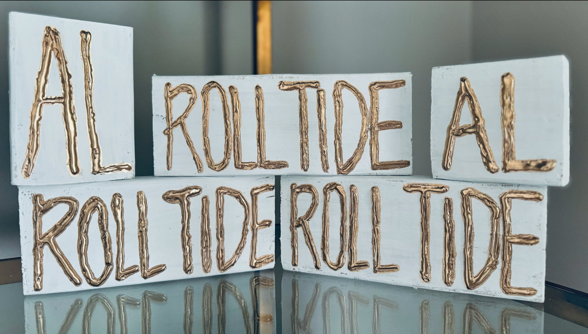 Roll Tide Wood Sign Gold & White