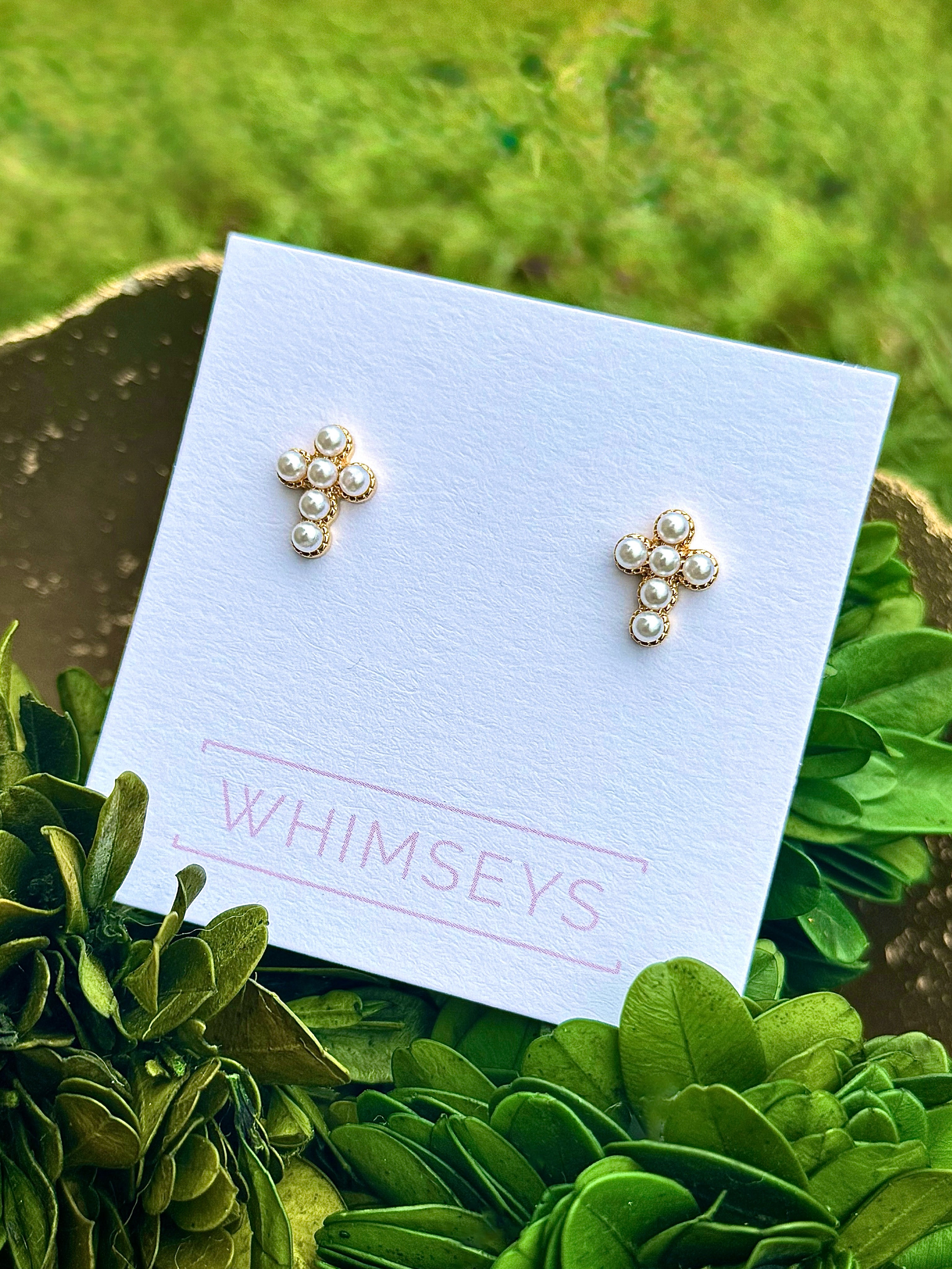 Pearl Cross Stud Earrings