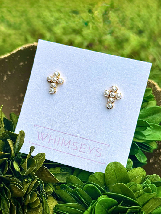 Pearl Cross Stud Earrings